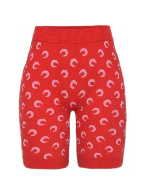 Marine Serre Moon printed jacquard bouclette mini shorts organic cotton Red WSH020ACKNI0544RD13