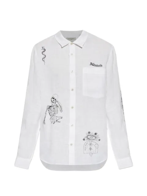 AllSaints Terror graphic-print linen shirt White M171SC