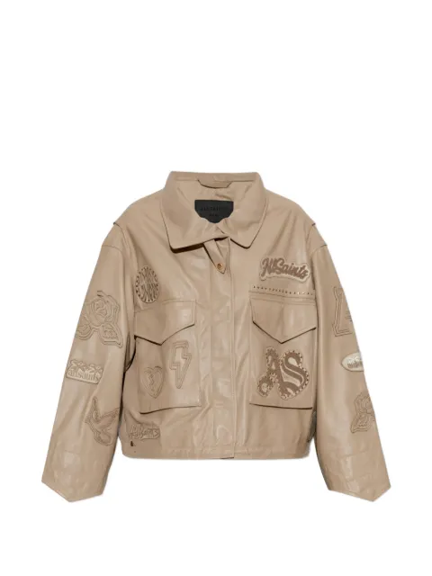 AllSaints Clay logo-patch leather jacket Brown W078LE