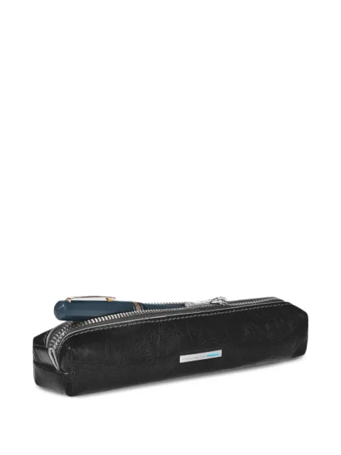 PIQUADRO logo-plaque leather pencil case Black AC974B2