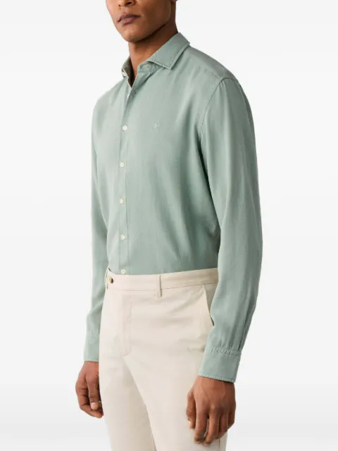 Hackett London garment-dyed textured cotton shirt Green HM3010765
