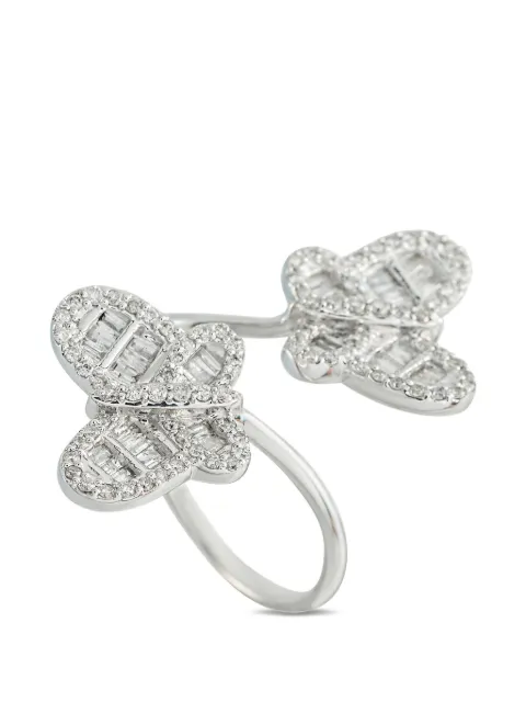 LB Exclusive butterfly-motif diamond bypass ring Silver MF16050526