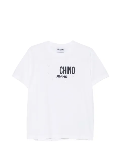 MOSCHINO JEANS logo-detail broderie-anglaise T-shirt White J07043234