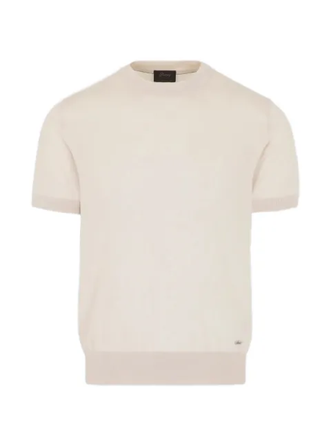 Brioni fine-knit ribbed-trim T-shirt Neutrals UMR00LP1K829292