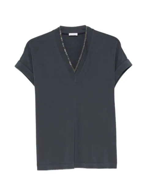 Brunello Cucinelli Monili-trim V-neck T-shirt Blue MPT18BD222C3186