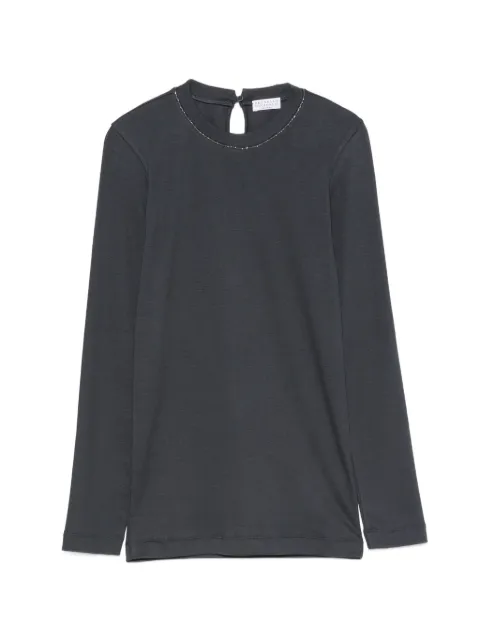 Brunello Cucinelli Monili-trim long-sleeve T-shirt Blue MPTC8BJ300C3186