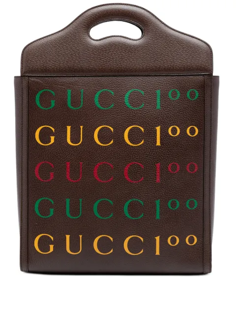 Gucci Pre-Owned 2016-2026 100th Anniversary Textured Calfskin Logo Convertible tote bag Brown 1VT0SM4AHLSP9YMT