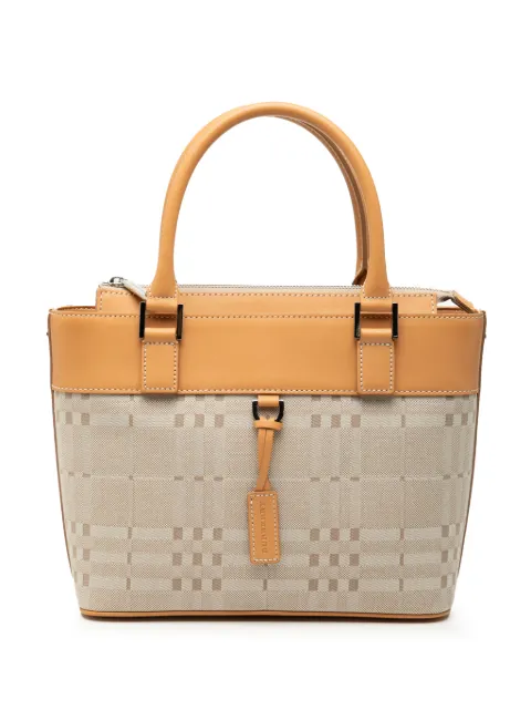 Burberry Pre-Owned 2000-2017 Leather Trimmed Tonal Check Canvas handbag Brown JFWXHQFDX7NZDKS0