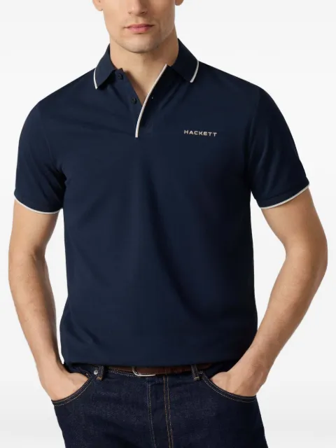 Hackett London tipped-trim embroidered polo shirt Blue HM5600195