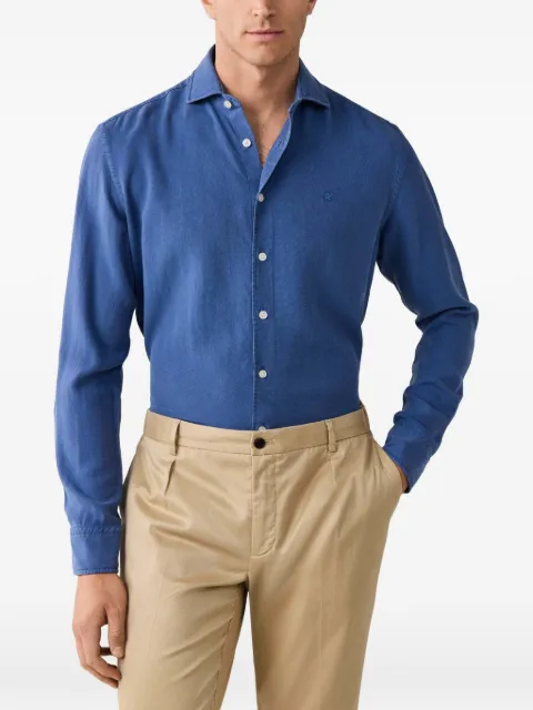 Hackett London garment-dyed textured cotton shirt Blue HM3010765