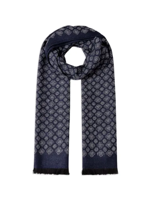 Hackett London tile-patterned fringed scarf Grey HM0400115