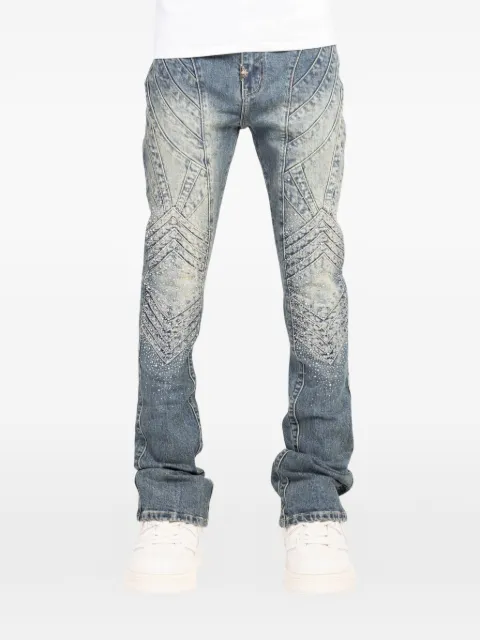 GUAPI Knight crystal-embellished paneled jeans Blue GVBKDSS26