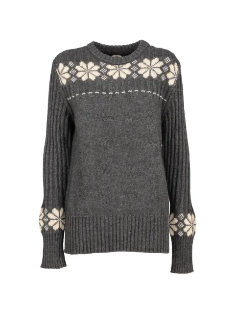 Yohji Yamamoto Pre-Owned floral-intarsia ribbed-sleeve sweater Grey BR26102586