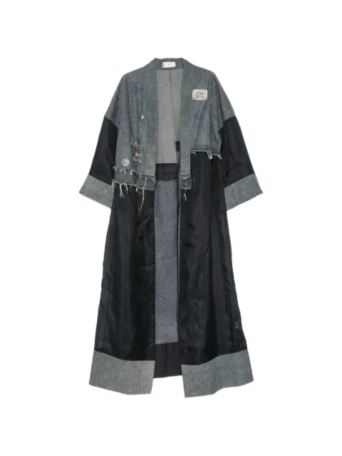 HUI MILANO Bruno patchwork frayed-edge coat Blue HW21GD3666