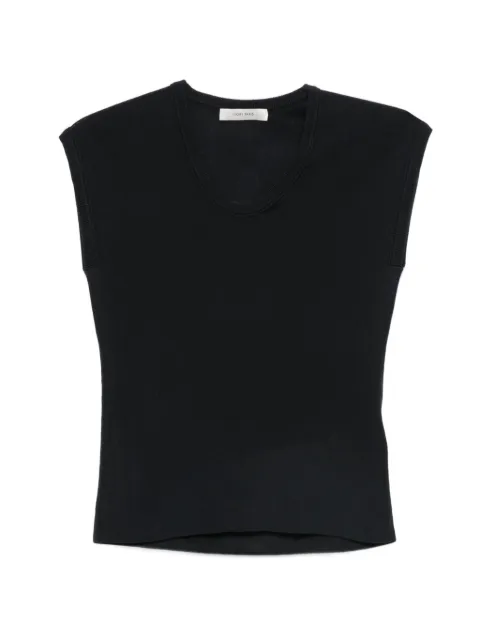 IVORY PARIS Mia ribbed-knit cap-sleeves T-shirt Blue MIA