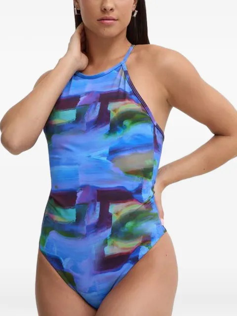 Casall abstract-print halterneck swimsuit Blue 24125