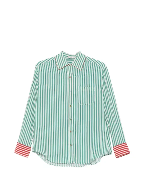 HUI MILANO Lilac striped-pattern chest-pocket shirt Green HW21GD3513LILAC