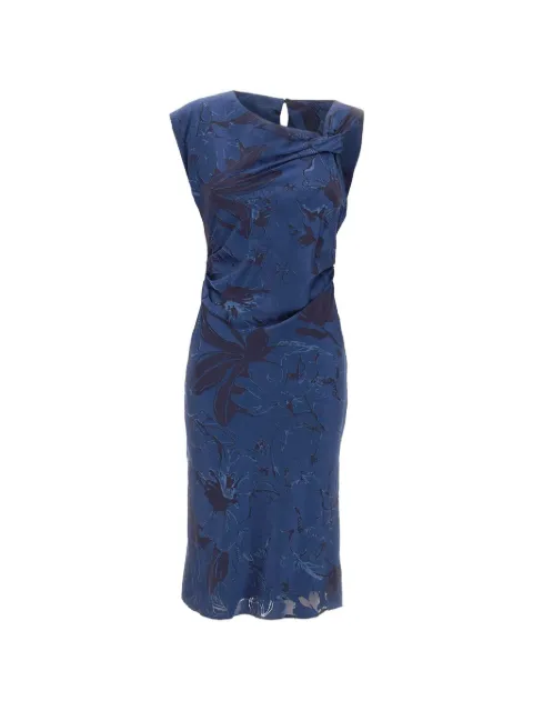 kaos Icona floral-jacquard asymmetric-neck midi dress Blue SP5MR0293000