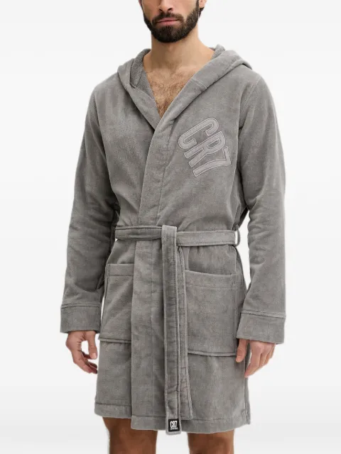 CR7 CRISTIANO RONALDO logo-patch hooded robe Grey 8740
