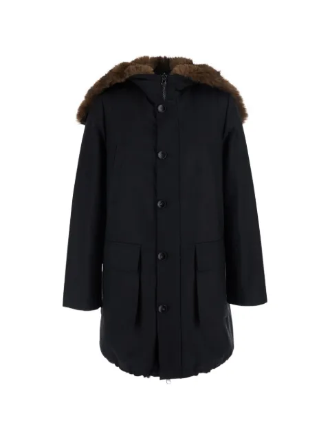 VALENTINI 1972 reversible fur-trim single-breasted coat Black KM8101