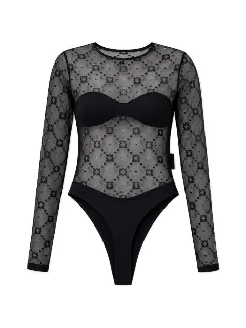 Marine Serre Moonogram mesh flock bodysuit top Black WTO474ACJER0005