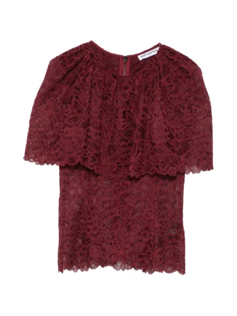 Self-Portrait ruffled lace-overlay top Red PF26099T