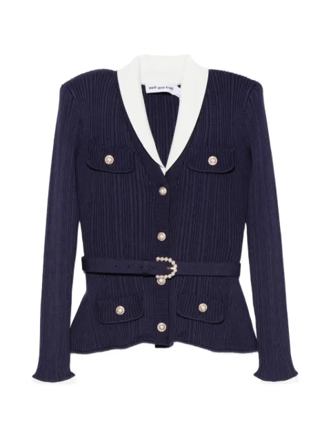 Self-Portrait belted ribbed-knit sweater Blue PF26131CN