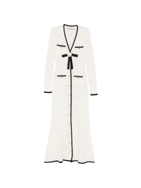 Self-Portrait bow-detail pointelle-knit midi dress White PF26075CW
