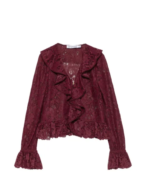 Self-Portrait ruffled lace-overlay top Red PF26102T