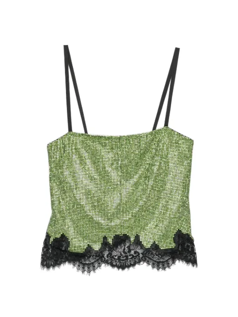 Self-Portrait rhinestone-embellished lace-trim top Green PF26078T