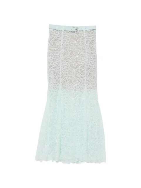 Self-Portrait belted lace-overlay mini skirt Green PF26101MSK