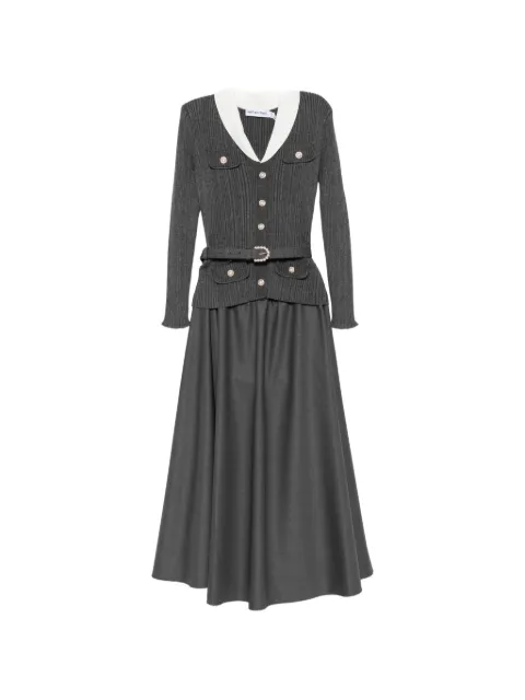 Self-Portrait belted ribbed-knit midi dress Grey PF26131MAGR