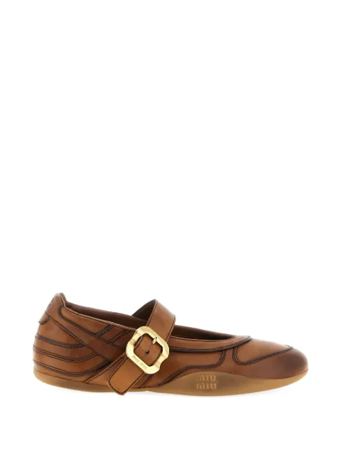 Miu Miu Gymnasium leather ballerinas with strap and buckle Brown 5F686EF005537