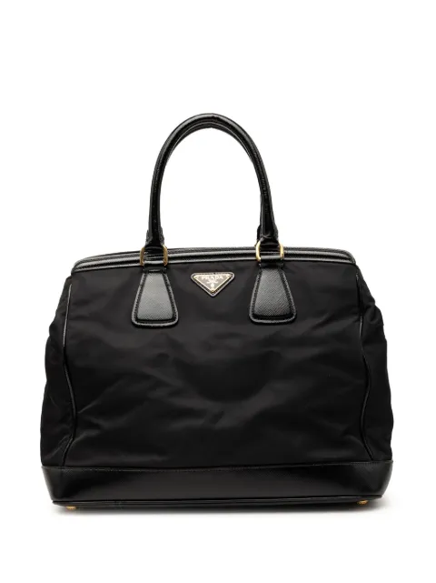 Prada Pre-Owned 2010-2026 Saffiano Vernice Trimmed Tessuto Parabole tote bag Black 012646MFJJS4U76F