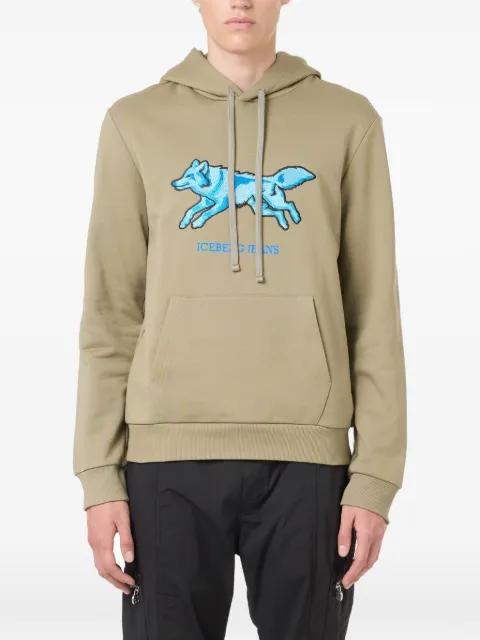 Iceberg wolf-embroidered hoodie Green 26EJ1P0E02263295253