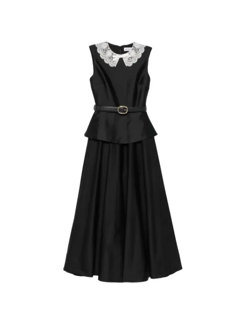 Self-Portrait lace-collar peplum-waist midi dress Black PF26002M