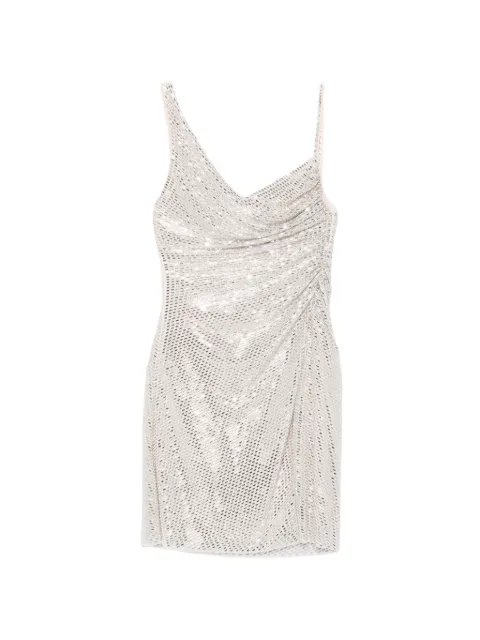 Self-Portrait rhinestone-embellished ruched mini dress Neutrals PF26014S