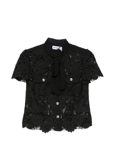 Self-Portrait guipure-lace pussy-bow blouse Black PF26111T