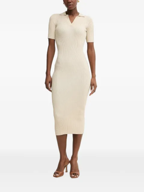 FRACOMINA ribbed-knit polo-collar midi dress Neutrals FS26SD5001K564Q7