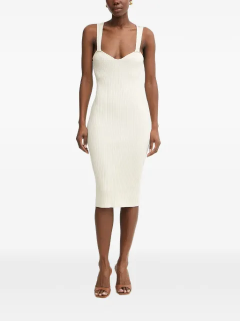 FRACOMINA ribbed-knit sweetheart-neck midi dress Neutrals FJ26SD5004K56501