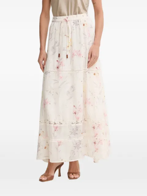 FRACOMINA floral-print crochet-insert maxi skirt White FJ26SG2001W694K2