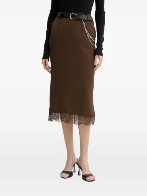 Haveone lace-trim chain-link midi skirt Brown GVSQ026