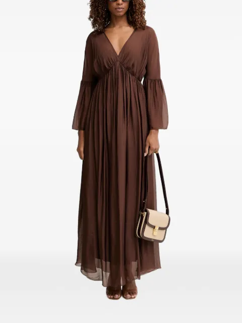 Haveone V-neck flared-sleeve maxi dress Brown ACHQ016