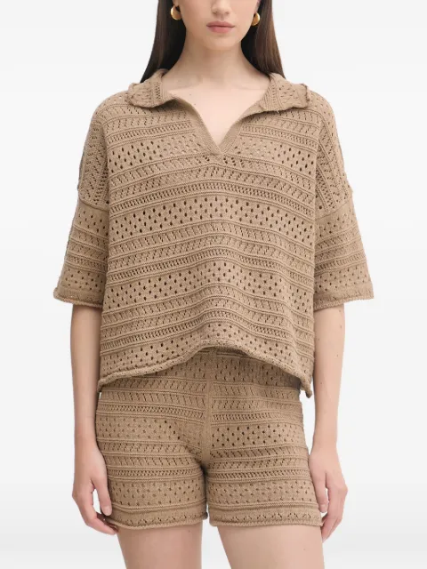 Haveone crochet-knit short-sleeve shorts & top set Neutrals HNCQ003