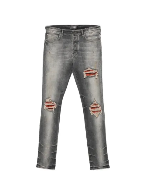 AMIRI distressed checked-panel jeans Grey AMBMJE1152