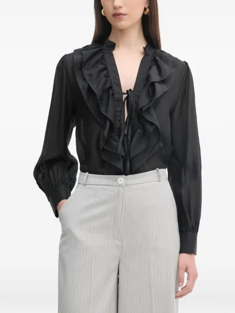Haveone ruffled tie-fastening blouse Black CVEQ033