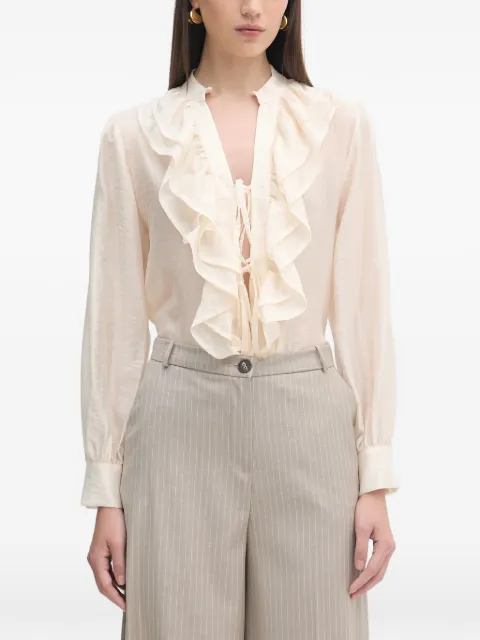 Haveone ruffled front-tie blouse Neutrals CVEQ033