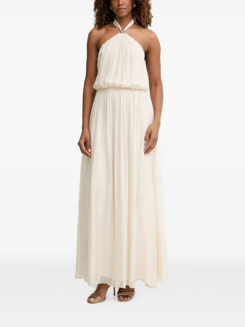 Haveone halterneck pleated maxi dress Neutrals AFFQ008