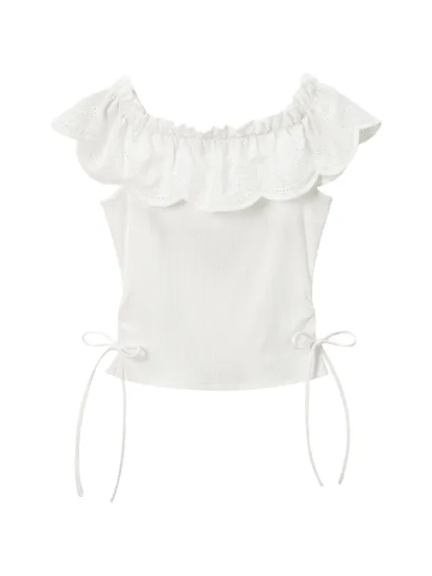 tout a coup ruffled broderie-anglaise top White M632AU6