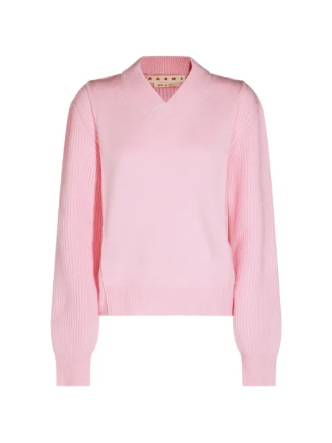 Marni ribbed-knit V-neck sweater Pink CVMD0169A0UFZ41400C14